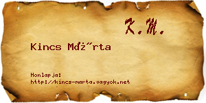 Kincs Márta névjegykártya